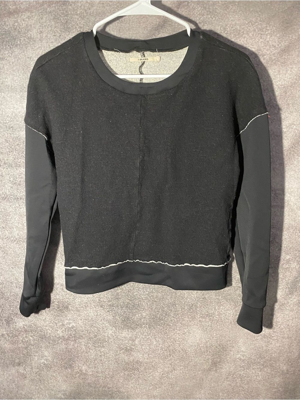 J Brand Women's Black Wool blend Sweatshirt Pullover Raw Hem Trim  Sleeve  Sz S